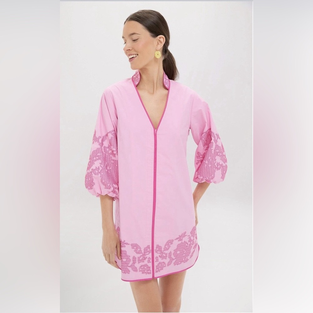 Hyacinth House Pink Embroidery Mini Arem Caftan